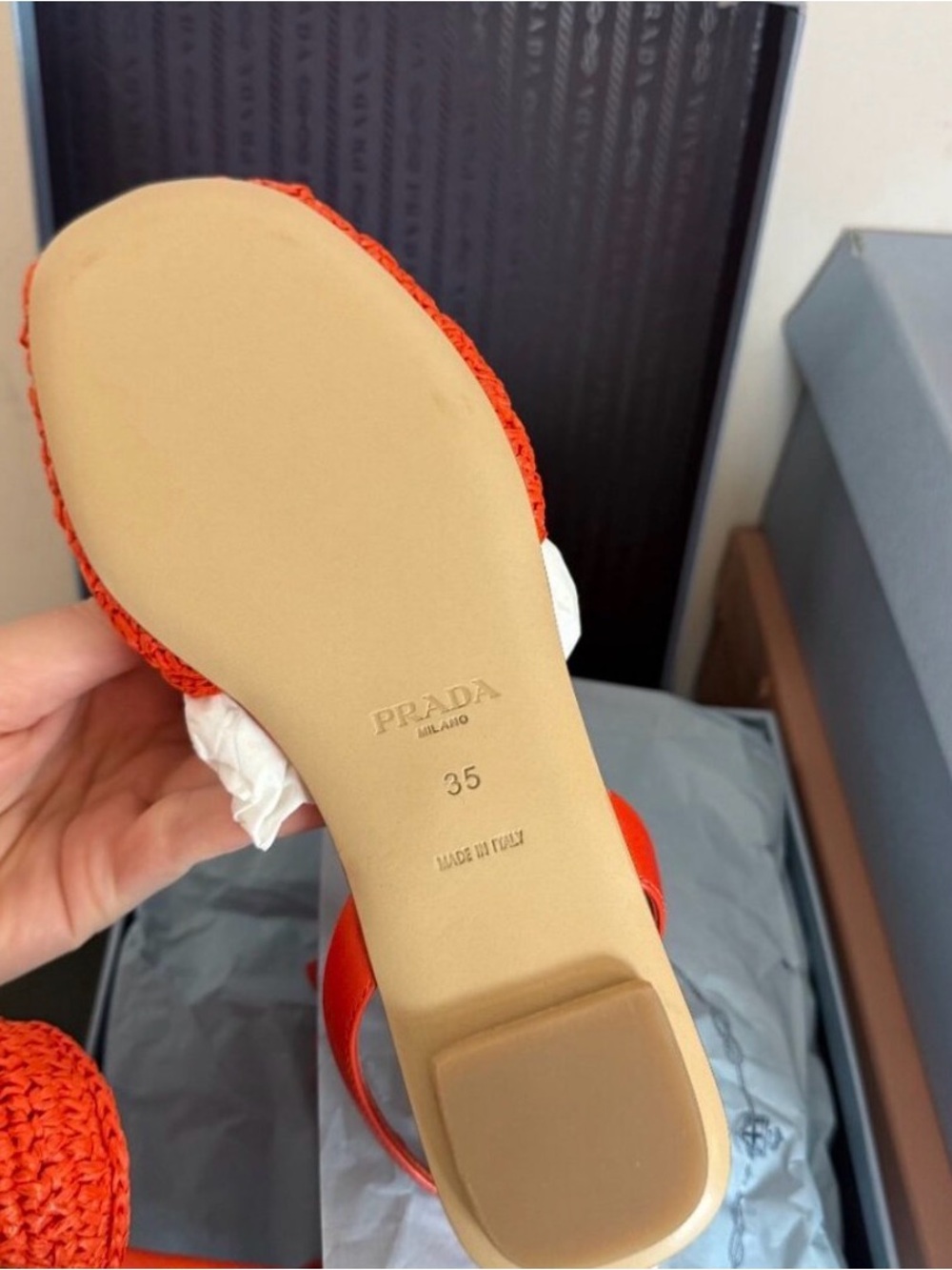 Prada Women’s Orange Raffia Lace-Up Flat Espadrilles Authentic NIB Size 5 - Picture 8 of 9